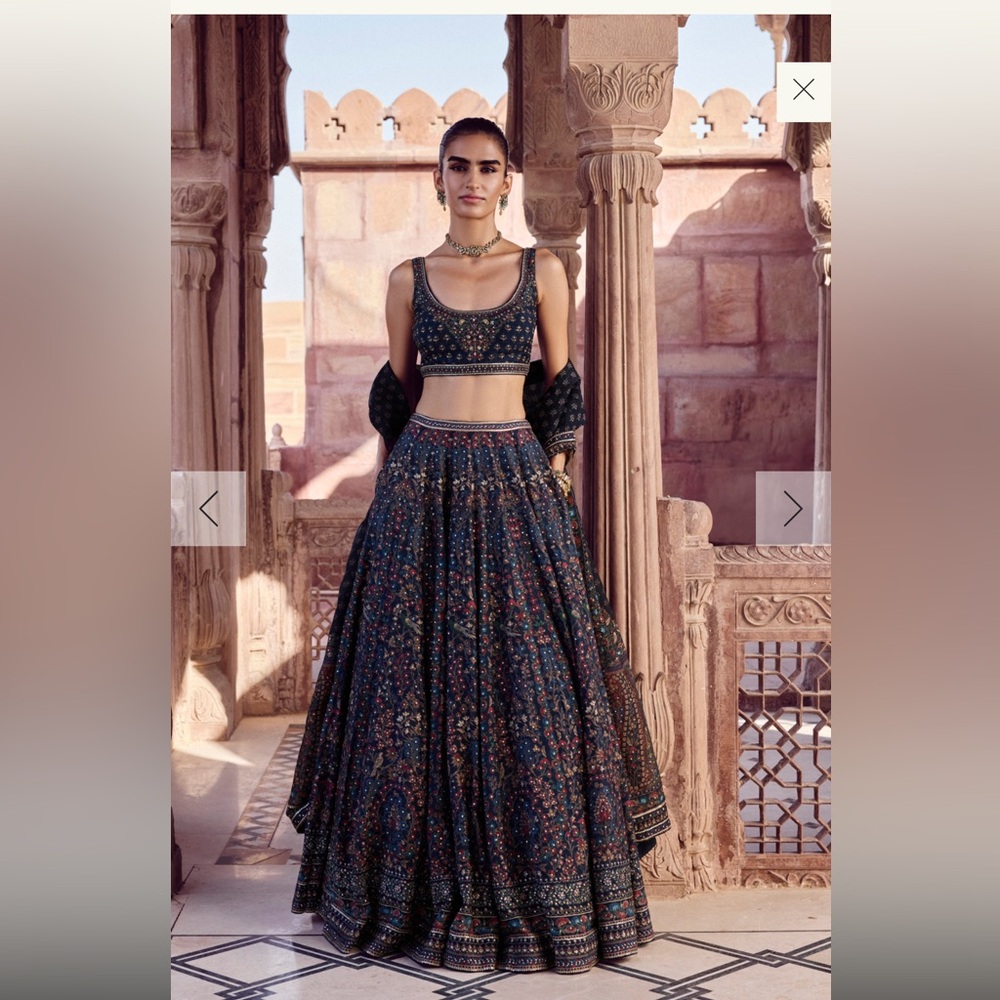 Anita Dongre Sharinee Silk Blue Lehenga